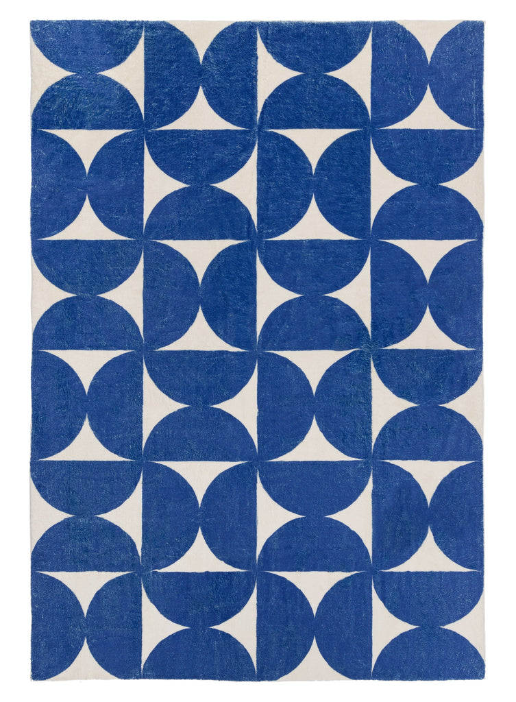Tosa Blue and Ivory Geometric Washable Rug