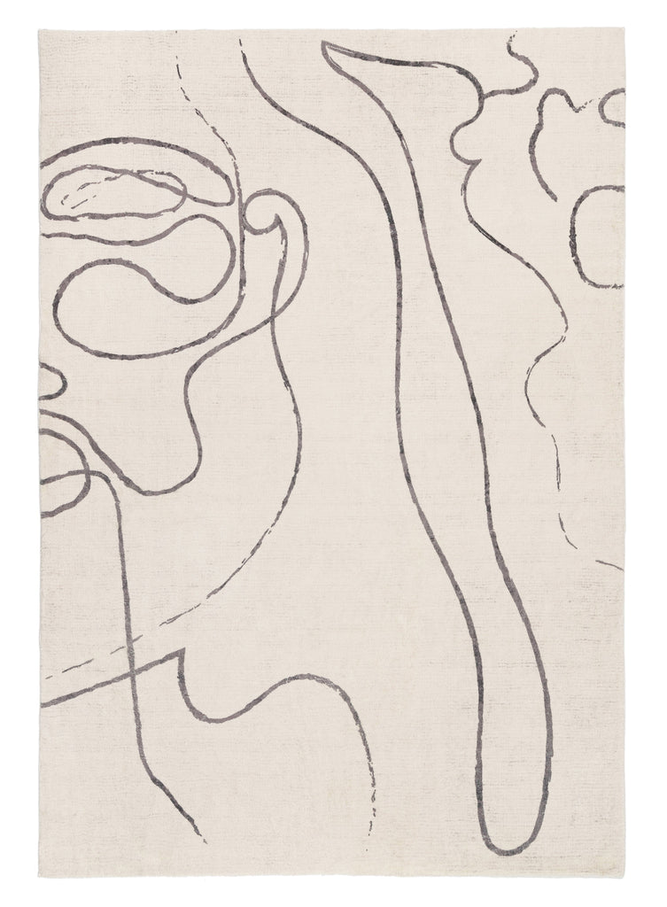 Turey Beige and Grey Abstract Washable Rug