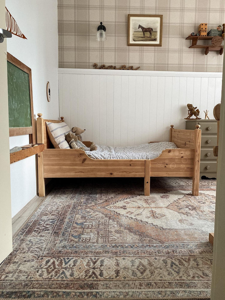 Yvana Brown and Beige Traditional Distressed Washable Rug