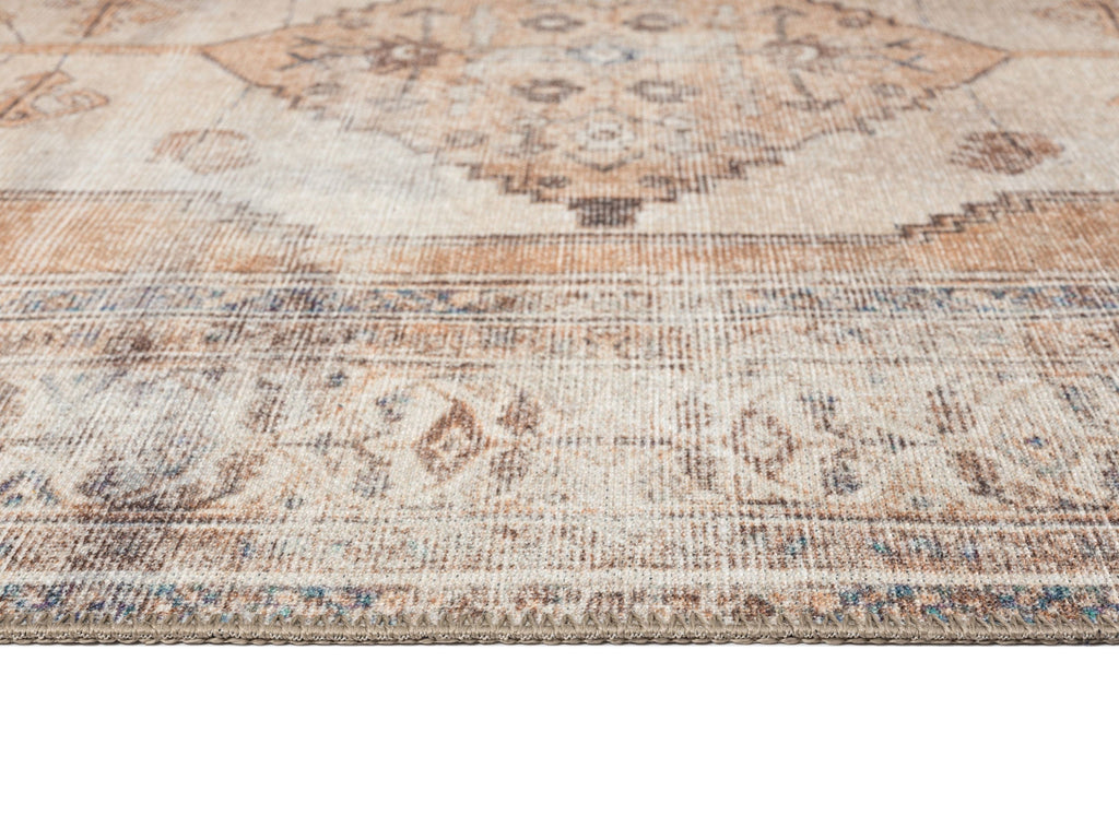 Yvana Brown and Beige Traditional Distressed Washable Rug