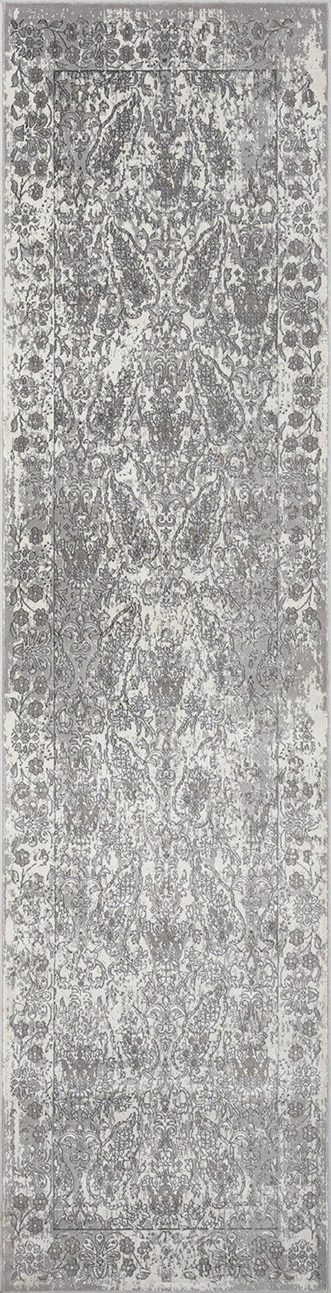 Aaerin Charcoal Grey And Ivory Traditional Distressed Runner Rug