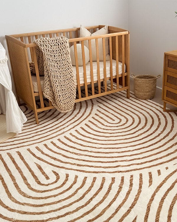 Abel Brown and Cream Geometric Washable Rug