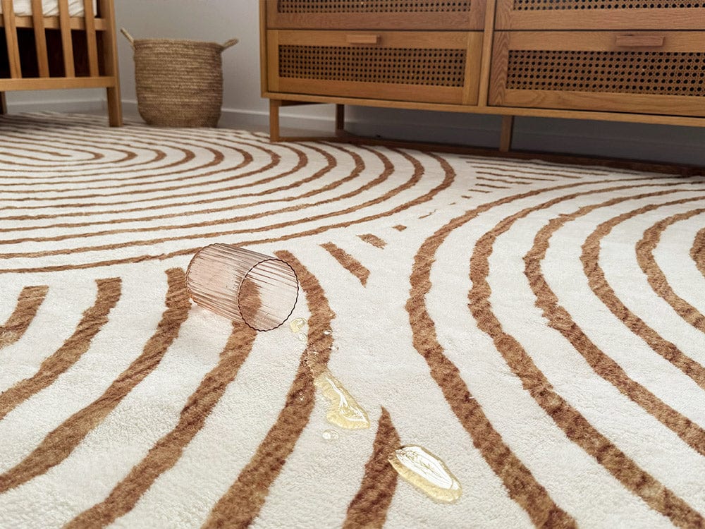 Abel Brown and Cream Geometric Washable Rug