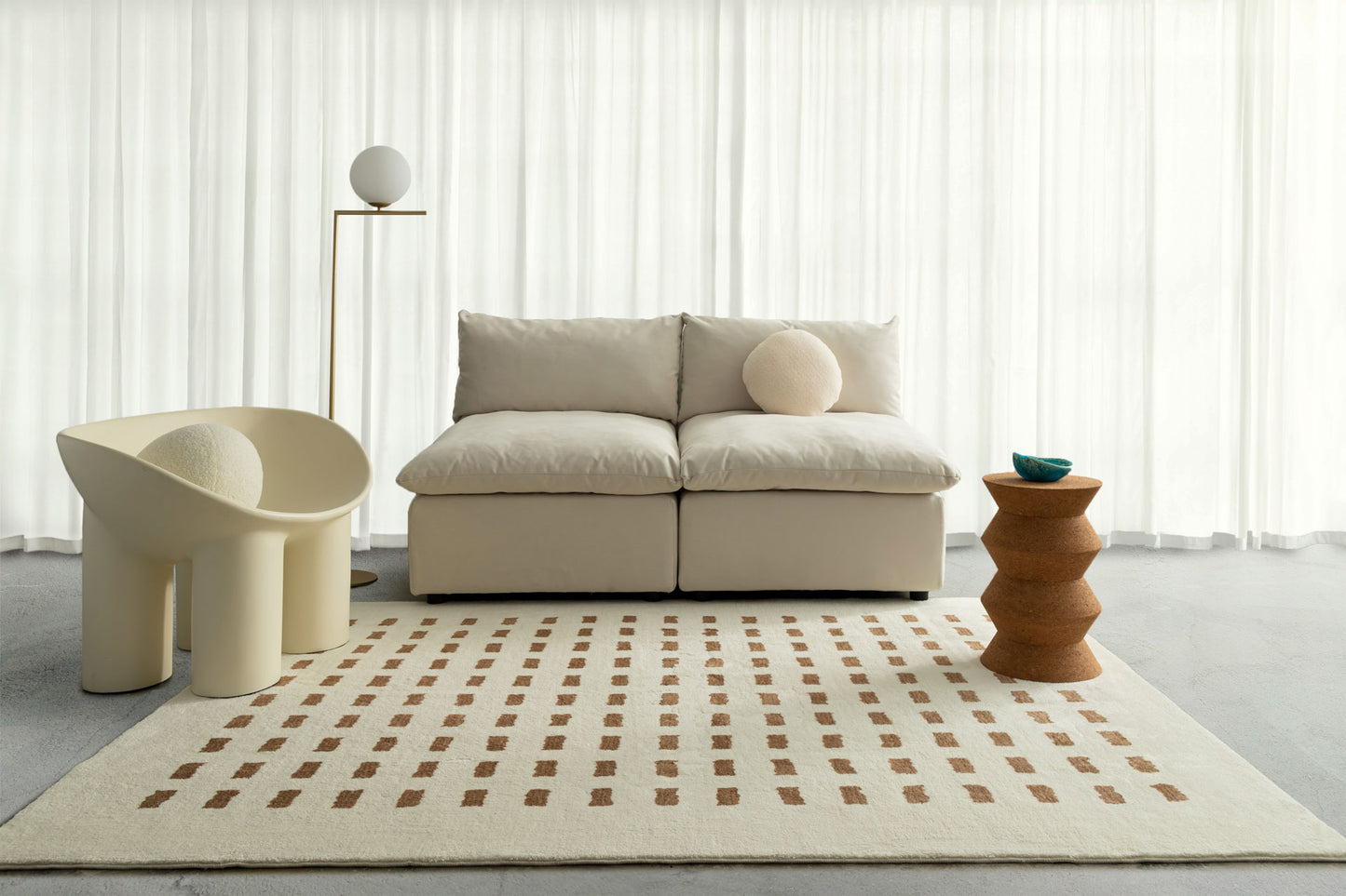 Balan Cream and Brown Rectangles Washable Rug