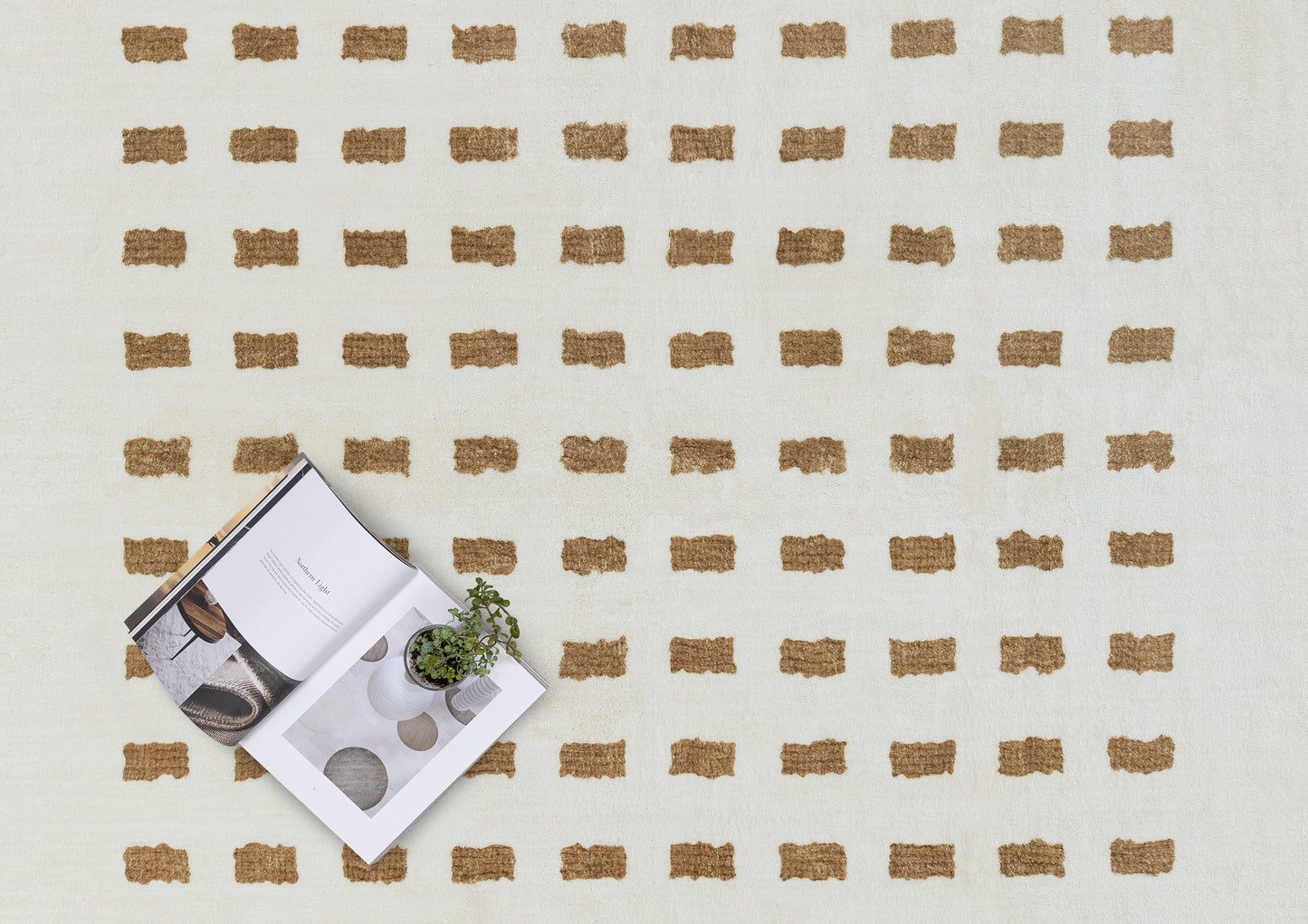 Balan Cream and Brown Rectangles Washable Rug