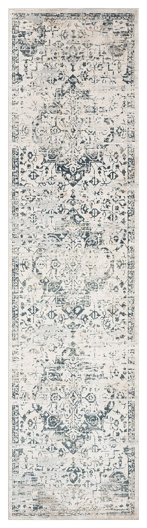 Bella Grey Ivory And Charcoal Traditional Distressed Runner Rug