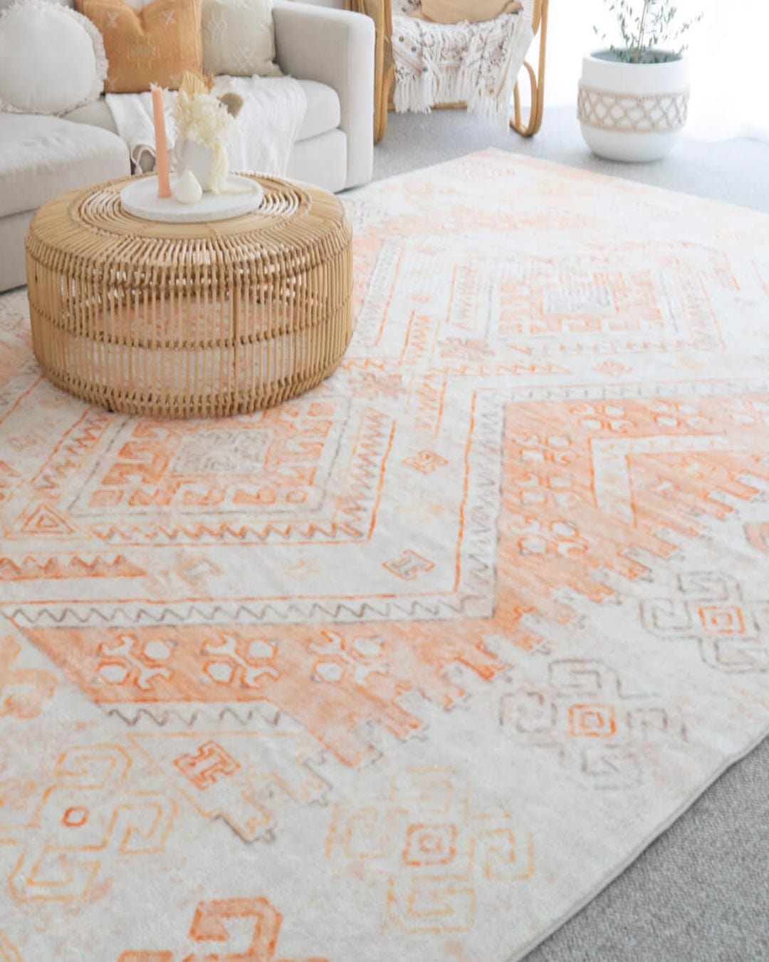 Dayanna Orange and Cream Tribal Washable Rug