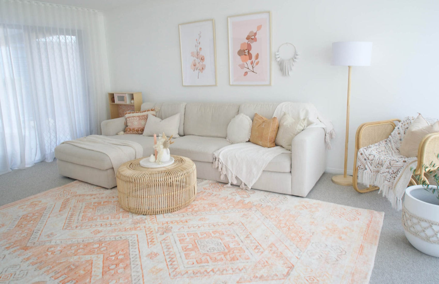 Dayanna Orange and Cream Tribal Washable Rug