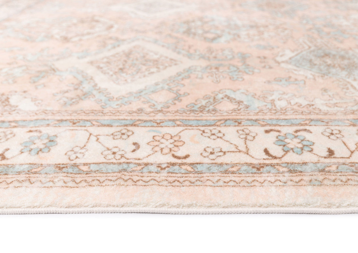 Edwina Peach and Blue Distressed Washable Rug