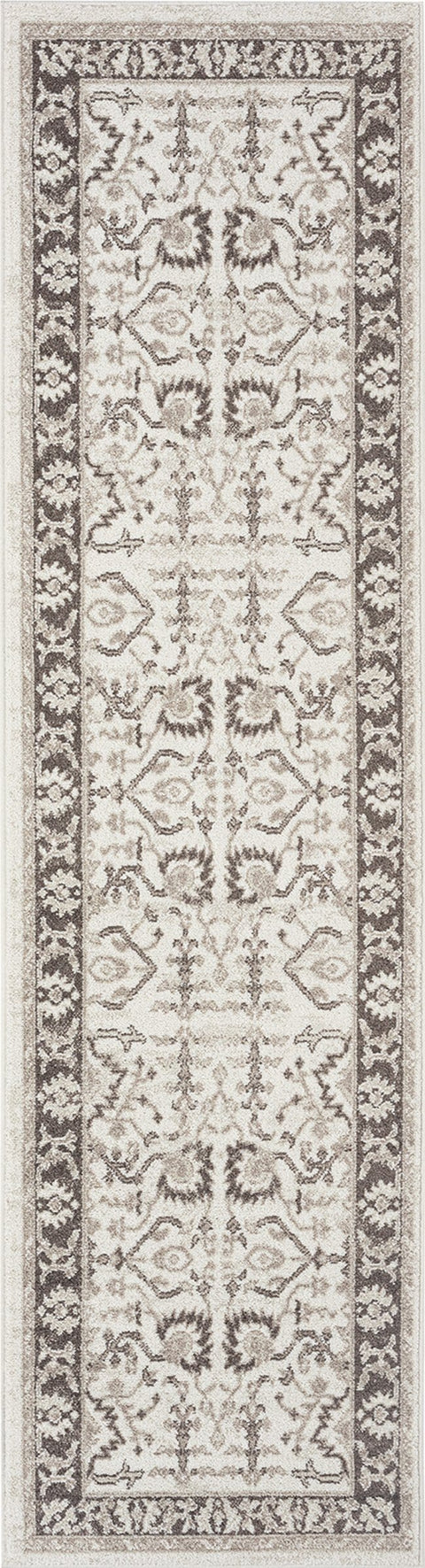Elsa Cream And Brown Traditional Bordered Floral Runner Rug
