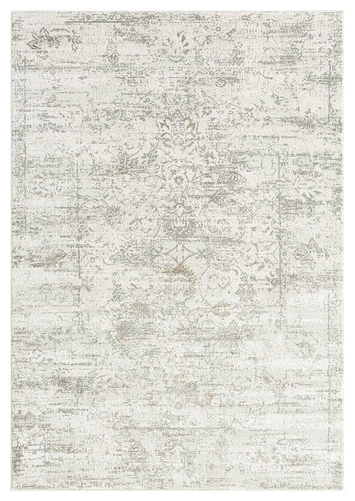 Eshe Grey and Ivory Distressed Floral Rug