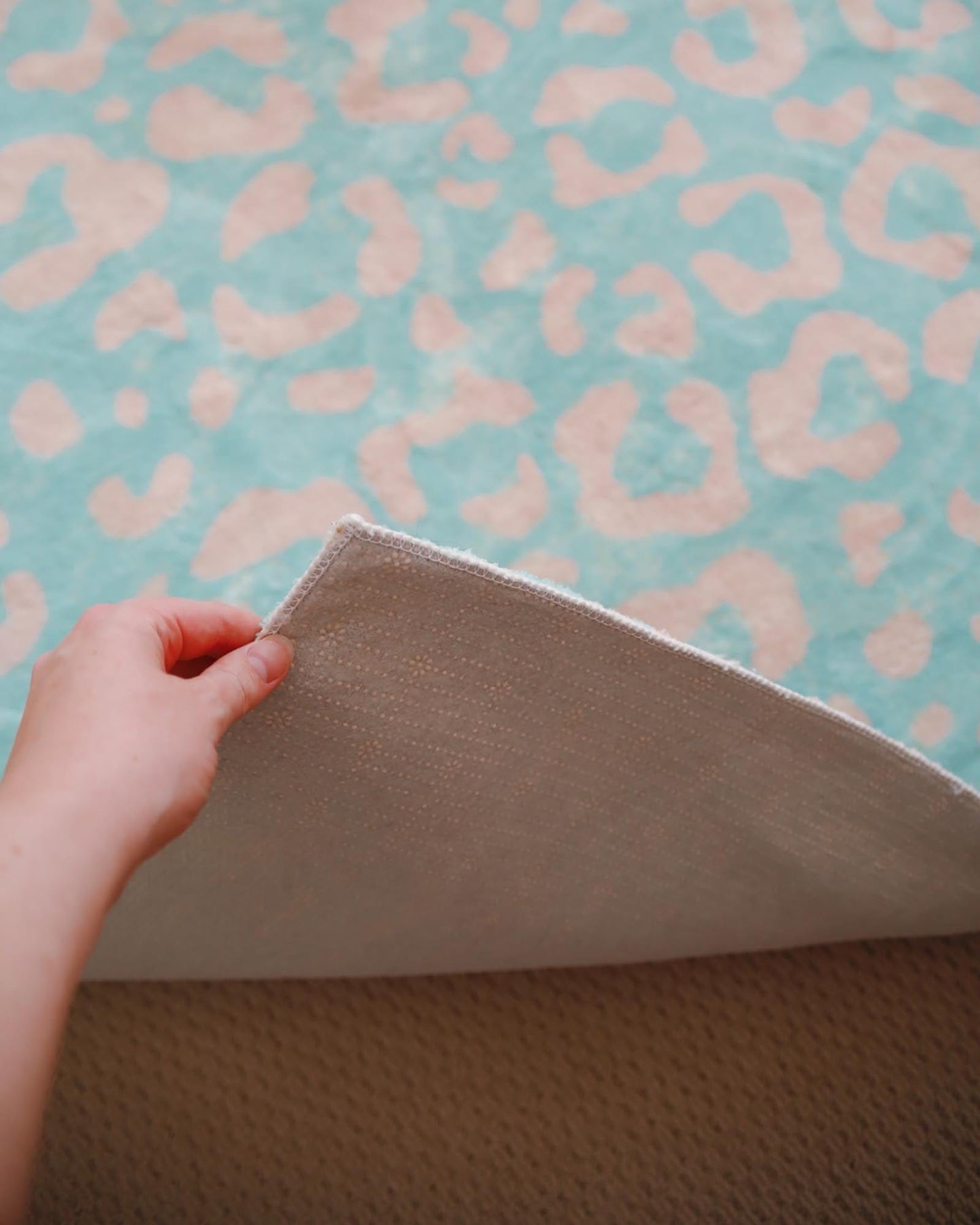 Esmeralda Pink and Mint Green Leopard Print Washable Rug*NO RETURNS UNLESS FAULTY