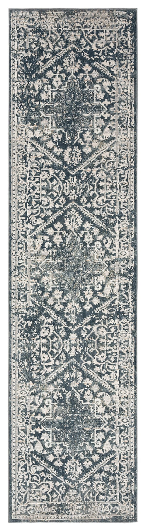 Fahri Charcoal Grey And Ivory Traditional Distressed Runner Rug