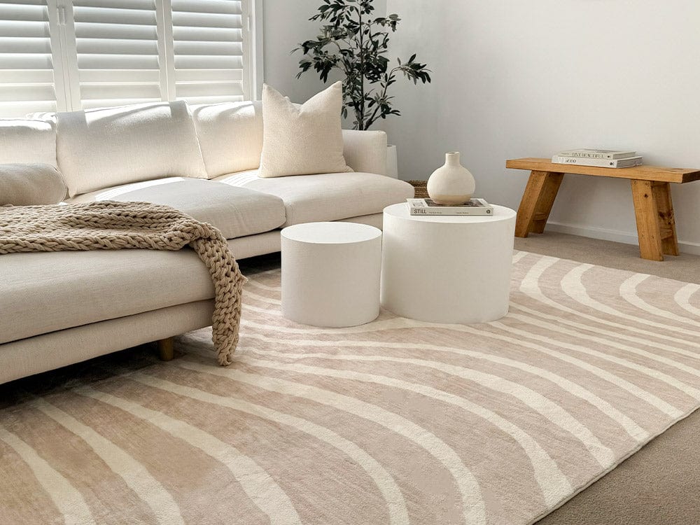 Glis Ivory and Beige Lines Washable Rug