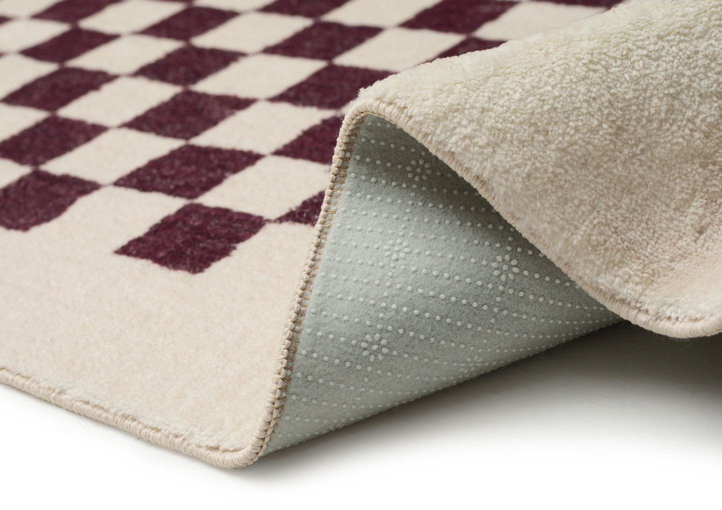 Hermosa Burgundy and Cream Checkered Washable Rug