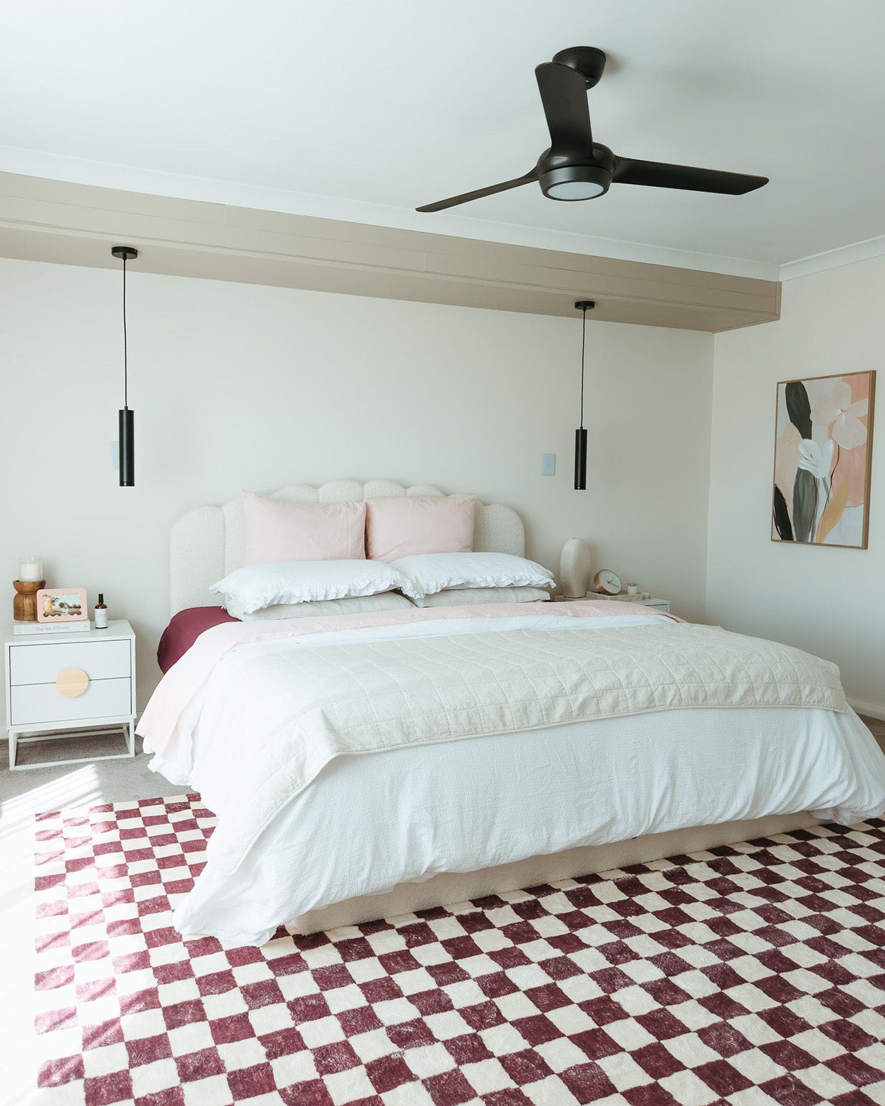 Hermosa Burgundy and Cream Checkered Washable Rug