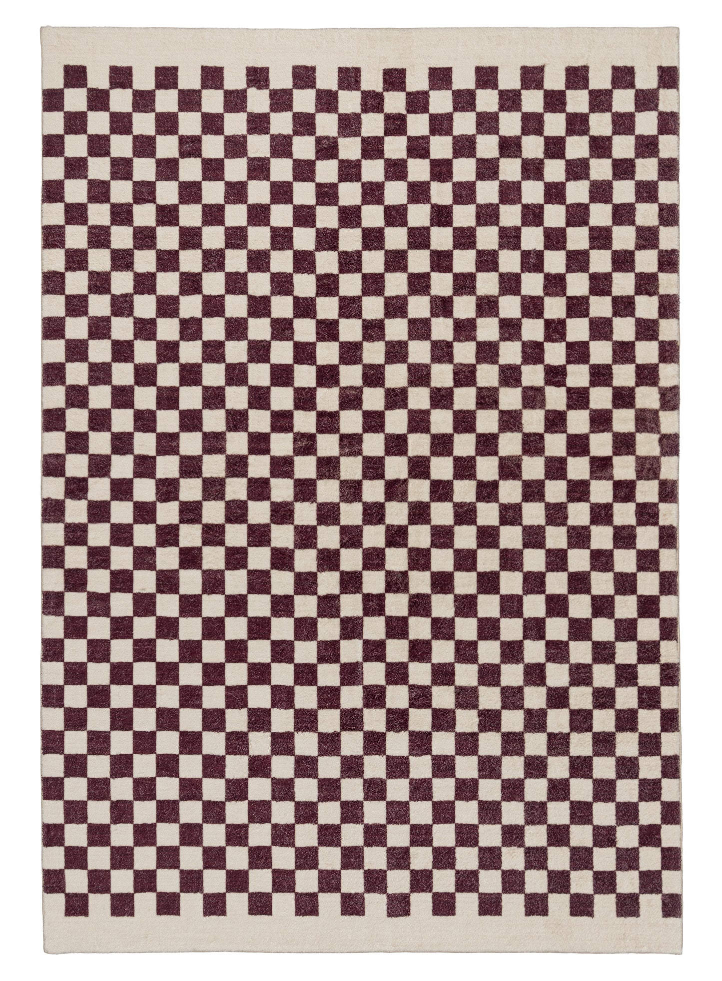 Hermosa Burgundy and Cream Checkered Washable Rug