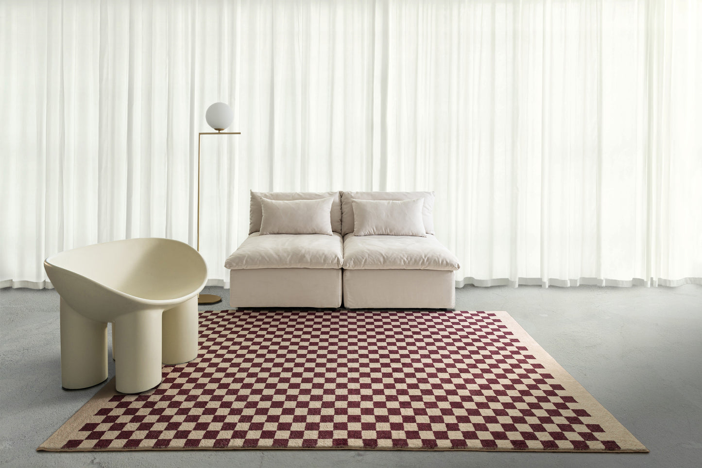Hermosa Burgundy and Cream Checkered Washable Rug