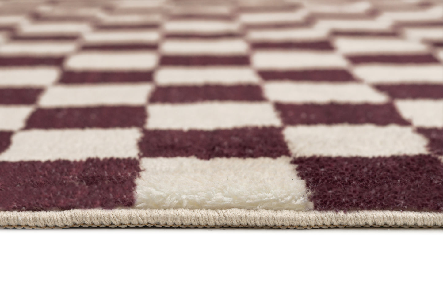 Hermosa Burgundy and Cream Checkered Washable Rug