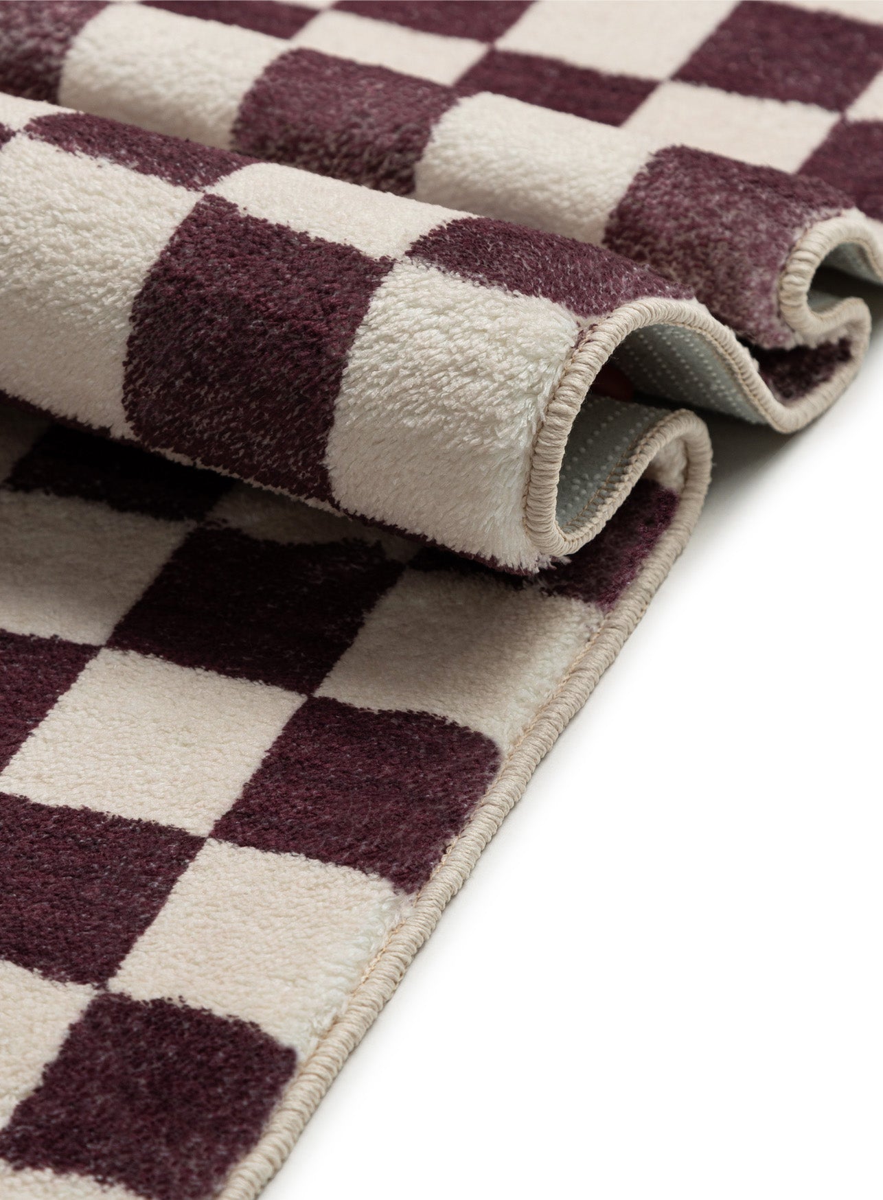 Hermosa Burgundy and Cream Checkered Washable Rug