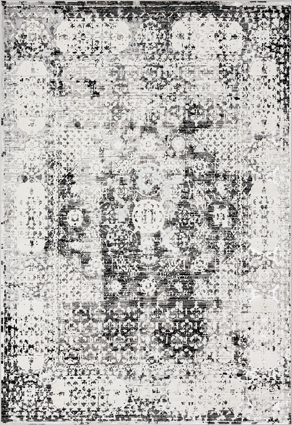 Imran Black Grey And Ivory Traditional Distressed Rug
