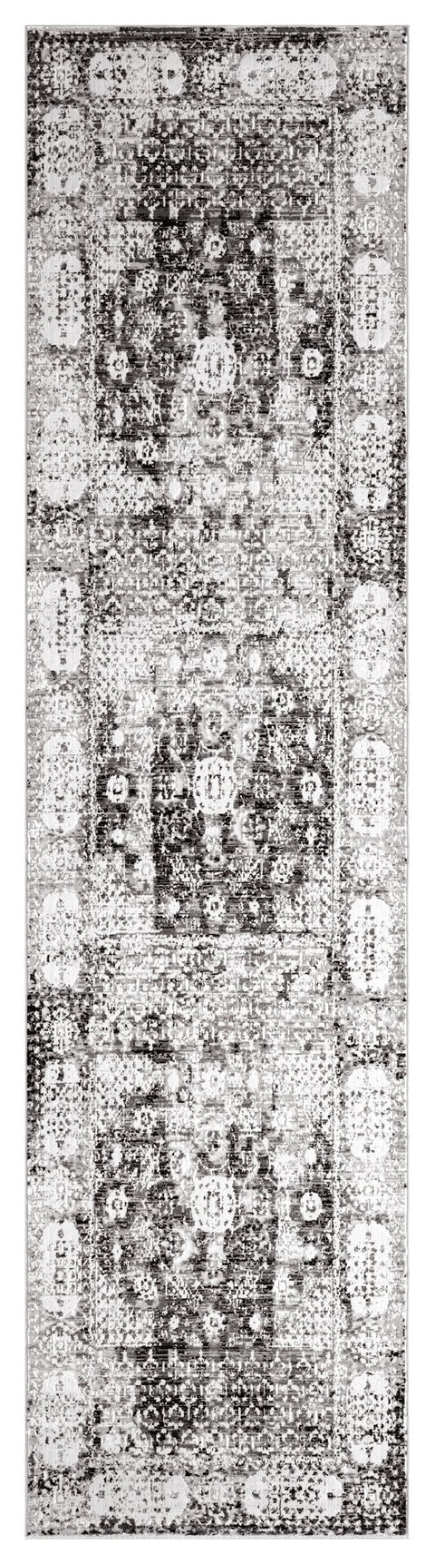 Imran Black Grey And Ivory Traditional Distressed Runner Rug