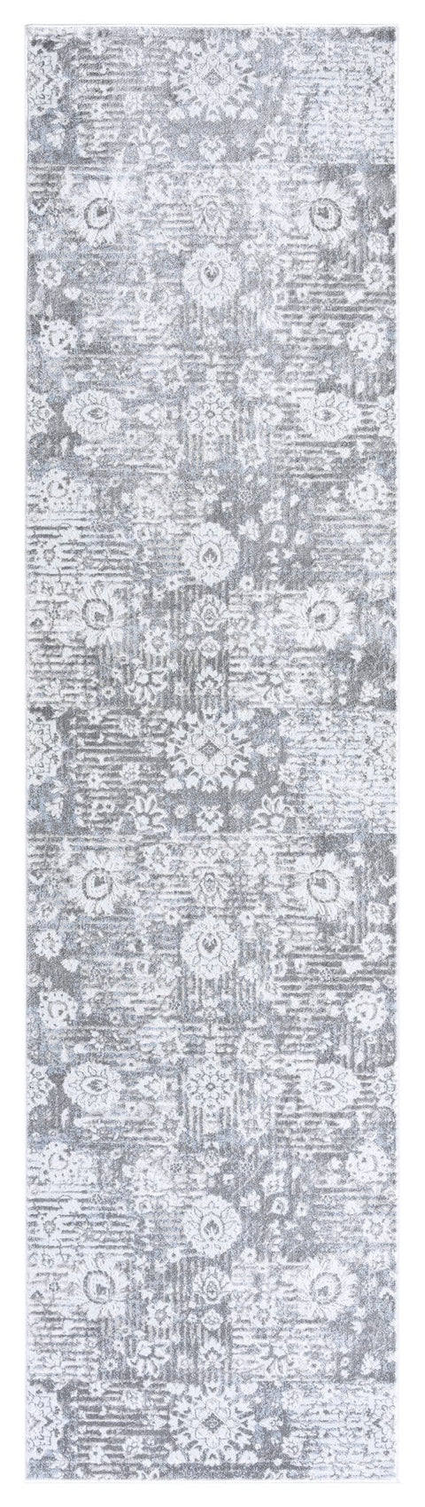 Indra Grey And Blue Faded Floral Runner Rug