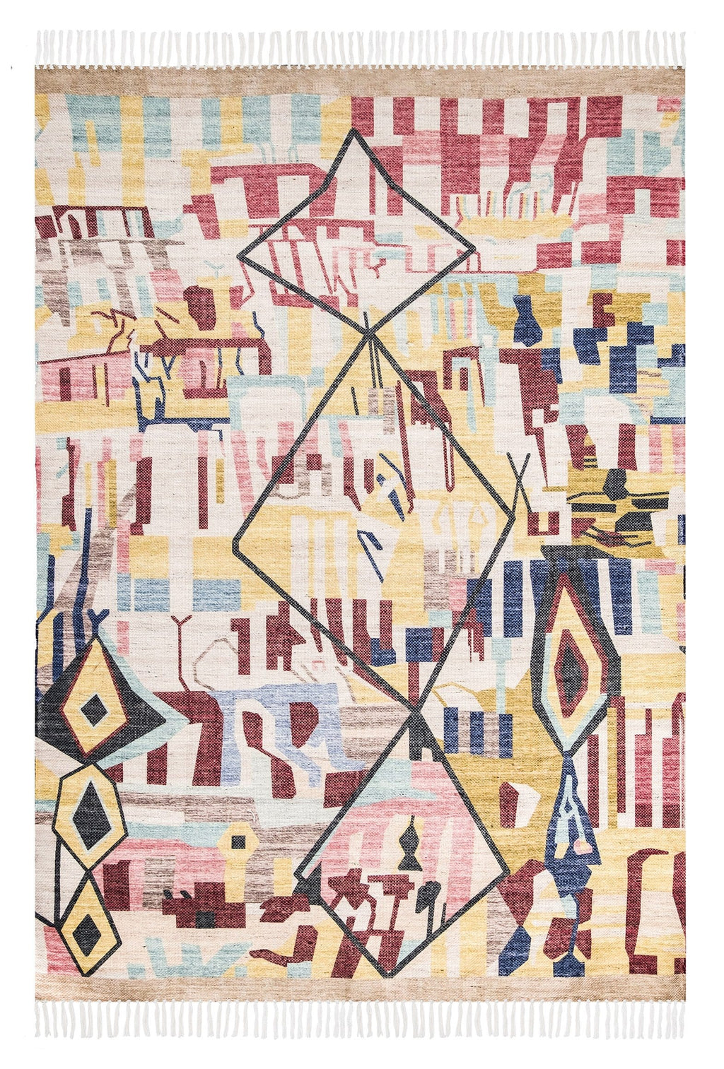 Izzie Red Yellow and Blue Abstract Tribal Indoor Outdoor Rug