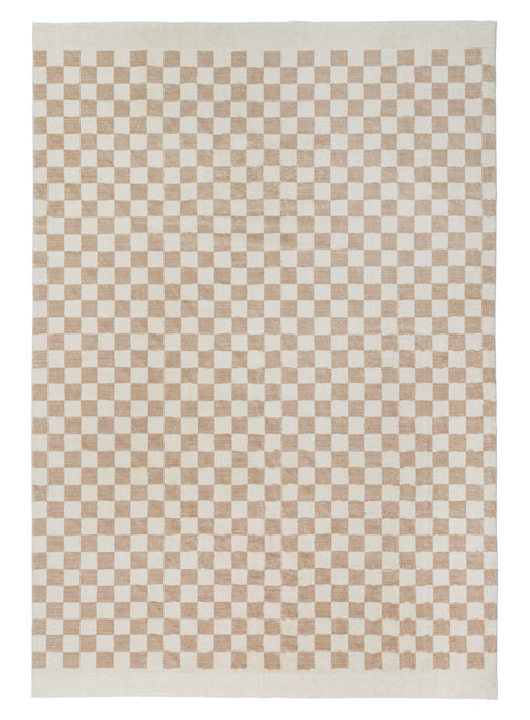 Jazine Cream and Brown Chequered Washable Rug