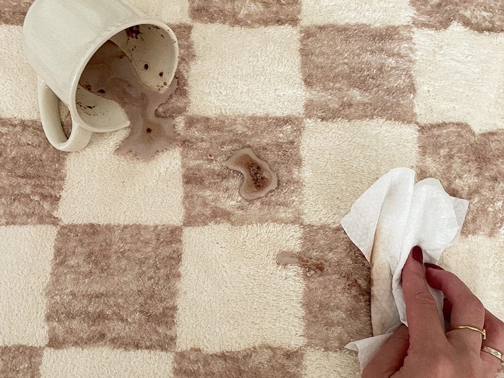 Jazine Cream and Brown Chequered Washable Rug