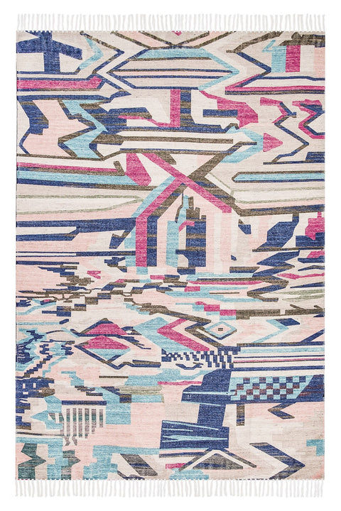 Lexi Blue and Pink Abstract Tribal Indoor Outdoor Rug