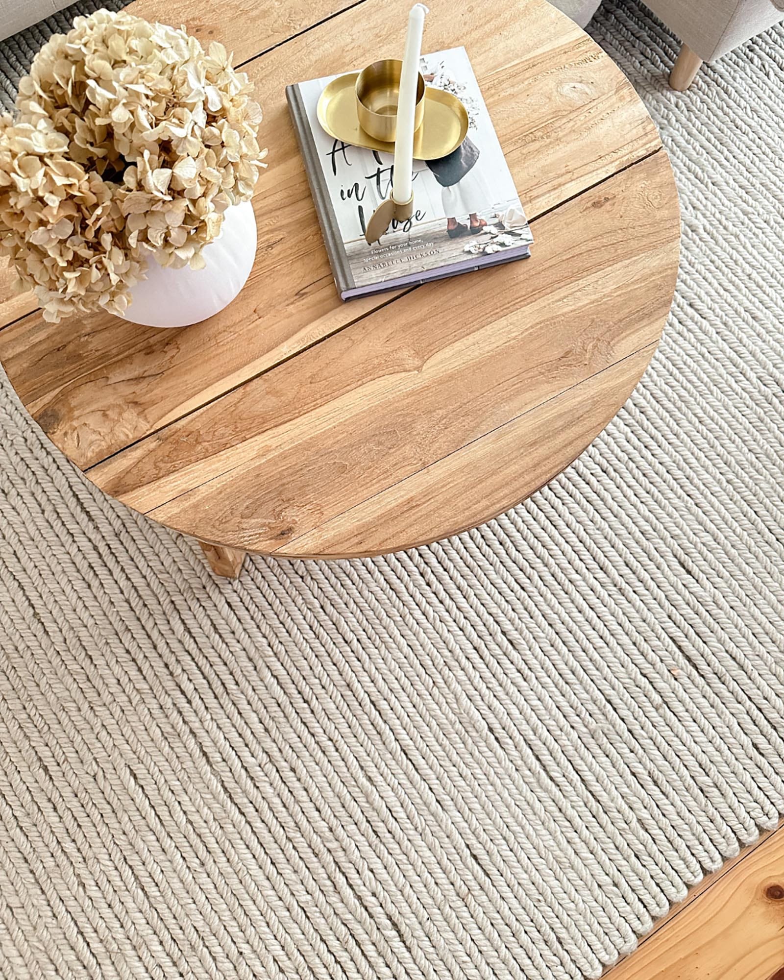 Linnea Beige Herringbone Braided Wool Rug