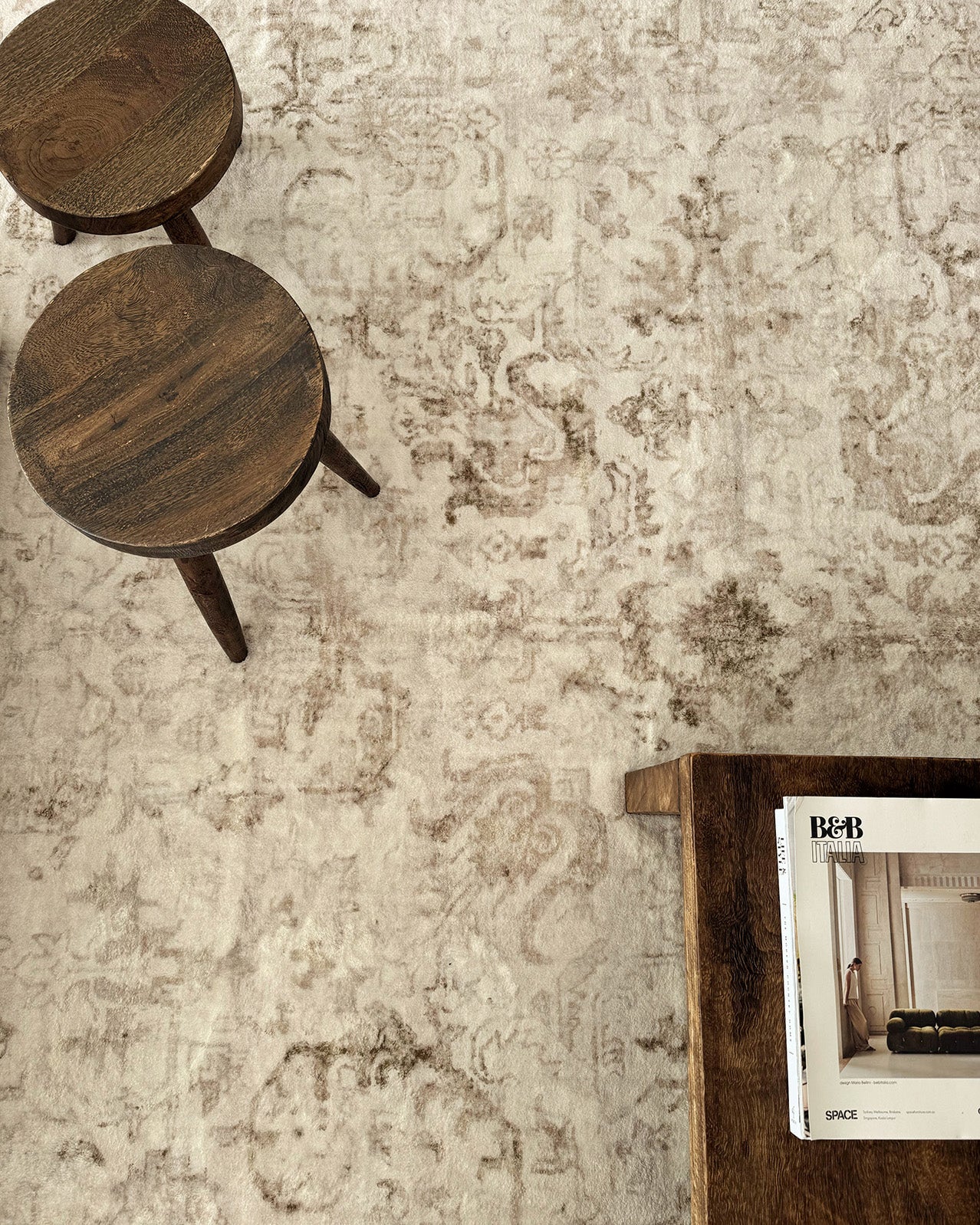 Mabay Beige Floral Medallion Washable Rug