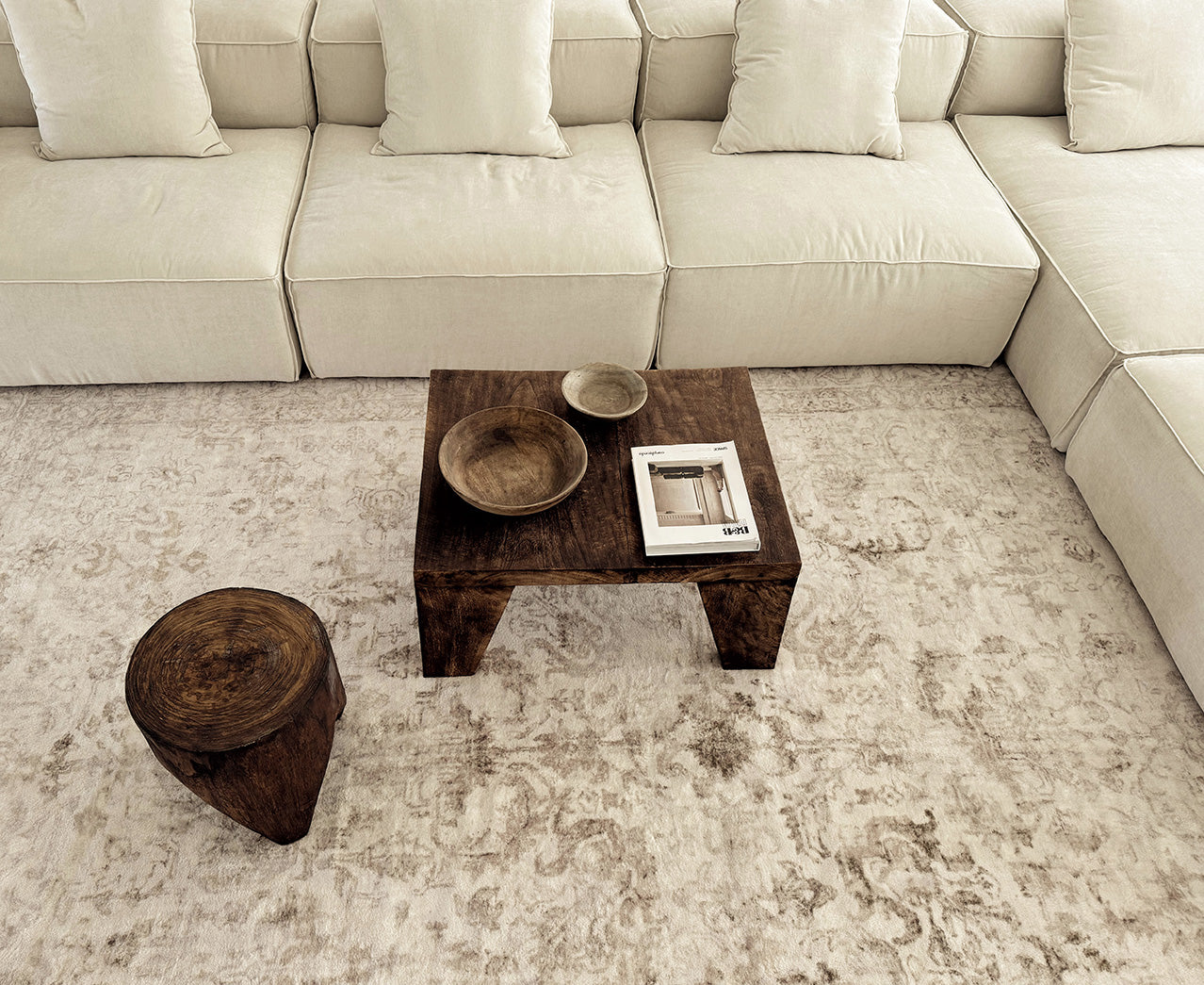 Mabay Beige Floral Medallion Washable Rug