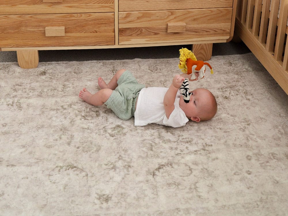 Mabay Beige Floral Medallion Washable Rug