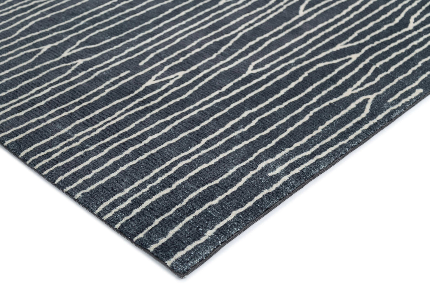Malha Black and Ivory Stripe Washable Rug