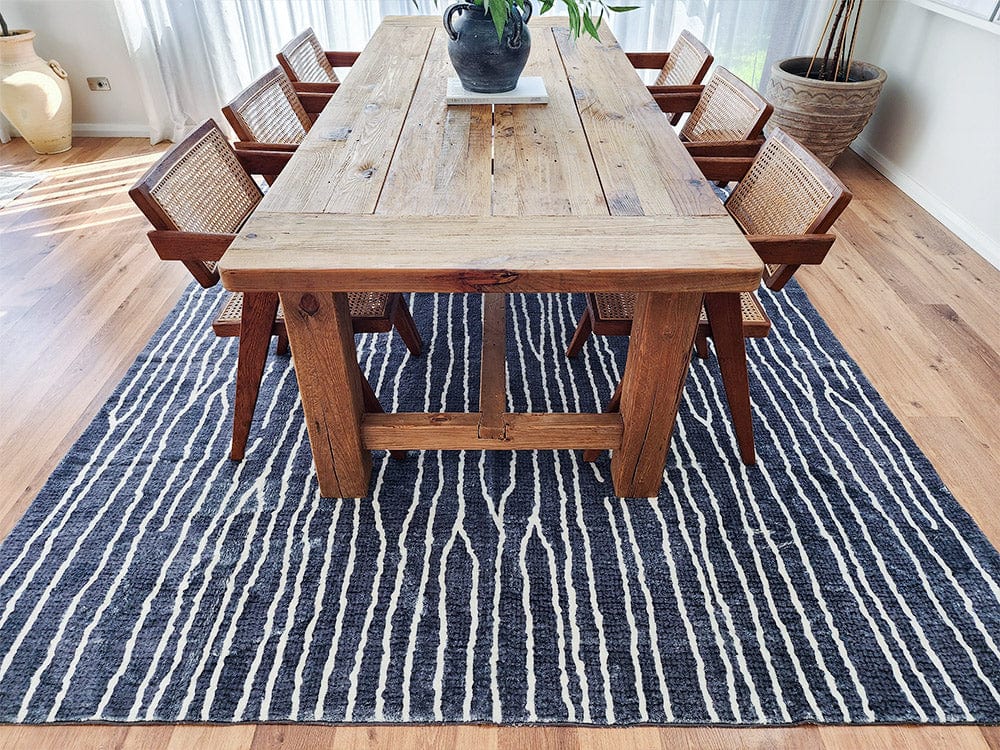 Malha Black and Ivory Stripe Washable Rug