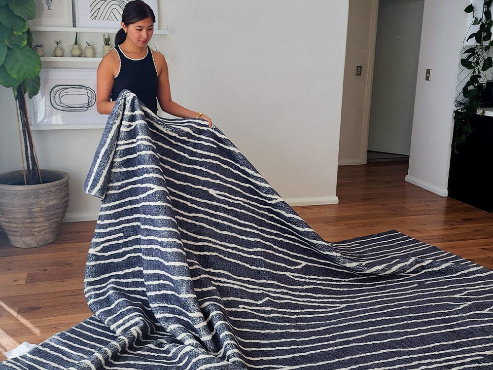 Malha Black and Ivory Stripe Washable Rug