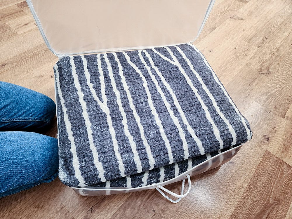 Malha Black and Ivory Stripe Washable Rug