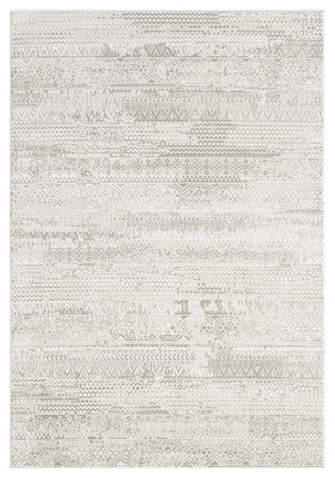 Naia Ivory and Grey Distressed Tribal Rug