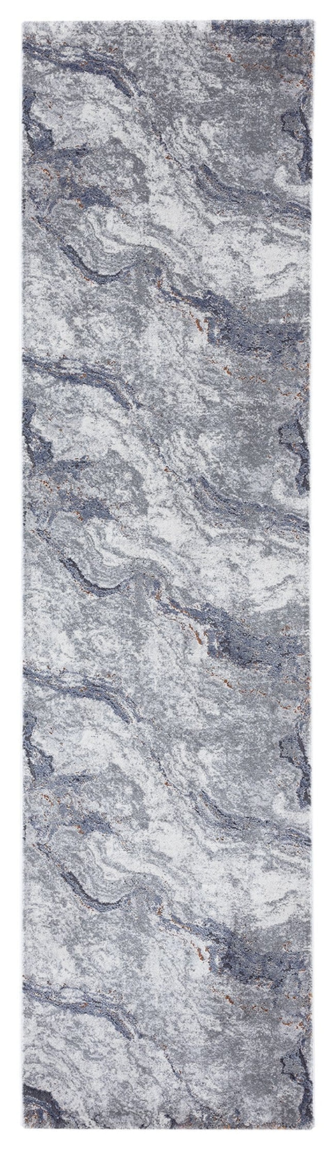 Nami Blue Stone and Bronze Marble Transitional Motif Runner Rug