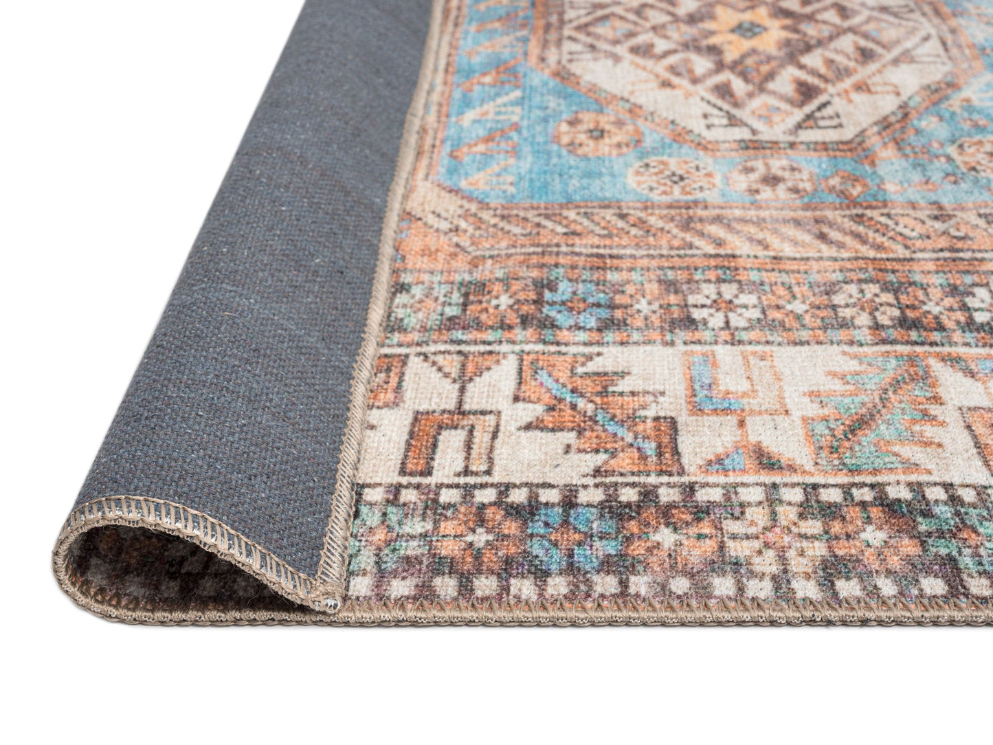 Nazri Orange and Blue Traditional Distressed Washable Rug*NO RETURNS UNLESS FAULTY