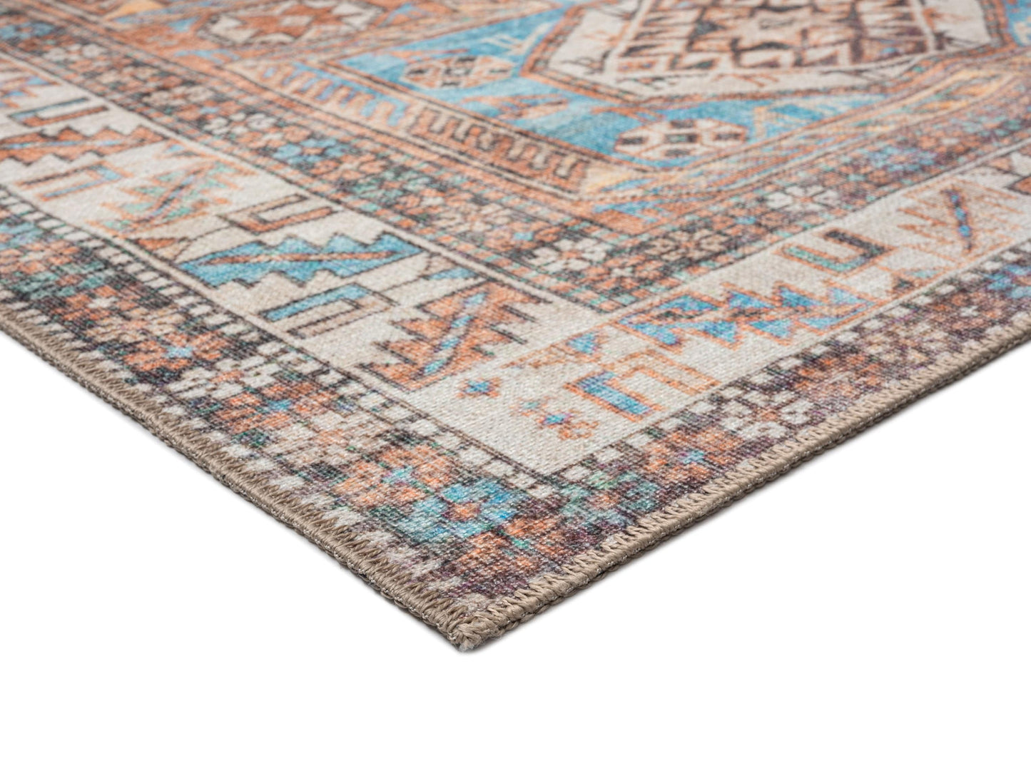 Nazri Orange and Blue Traditional Distressed Washable Rug*NO RETURNS UNLESS FAULTY