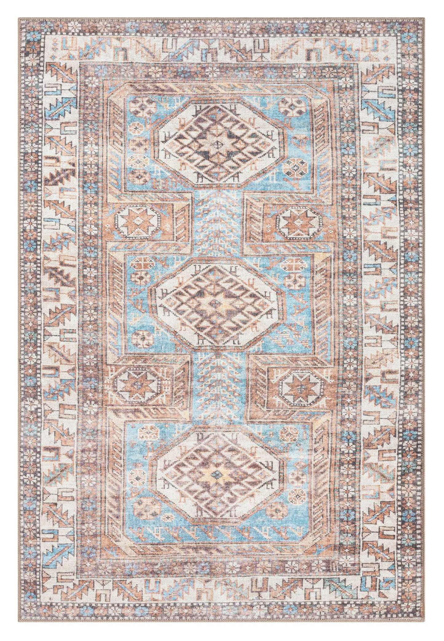 Nazri Orange and Blue Traditional Distressed Washable Rug*NO RETURNS UNLESS FAULTY