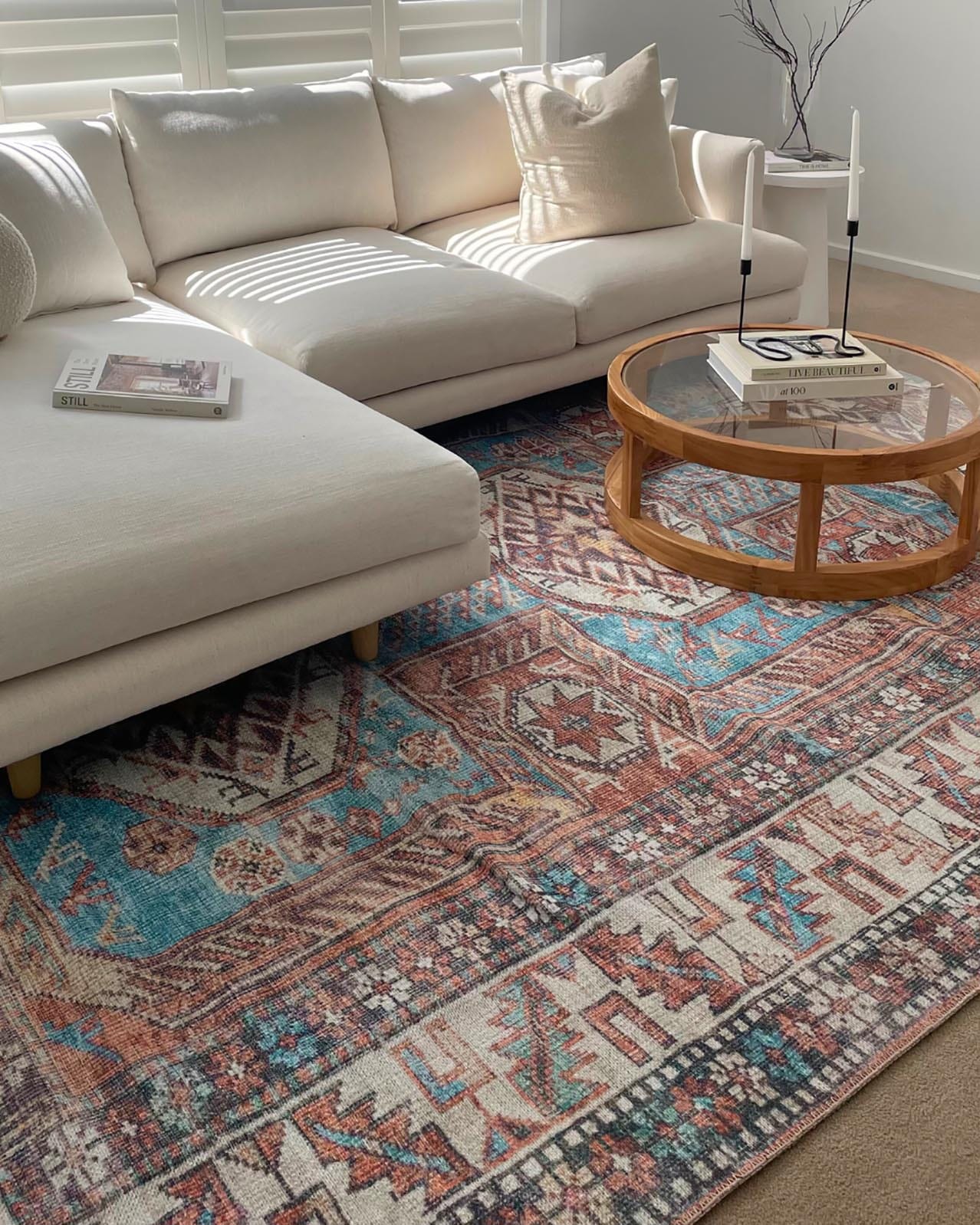 Nazri Orange and Blue Traditional Distressed Washable Rug*NO RETURNS UNLESS FAULTY