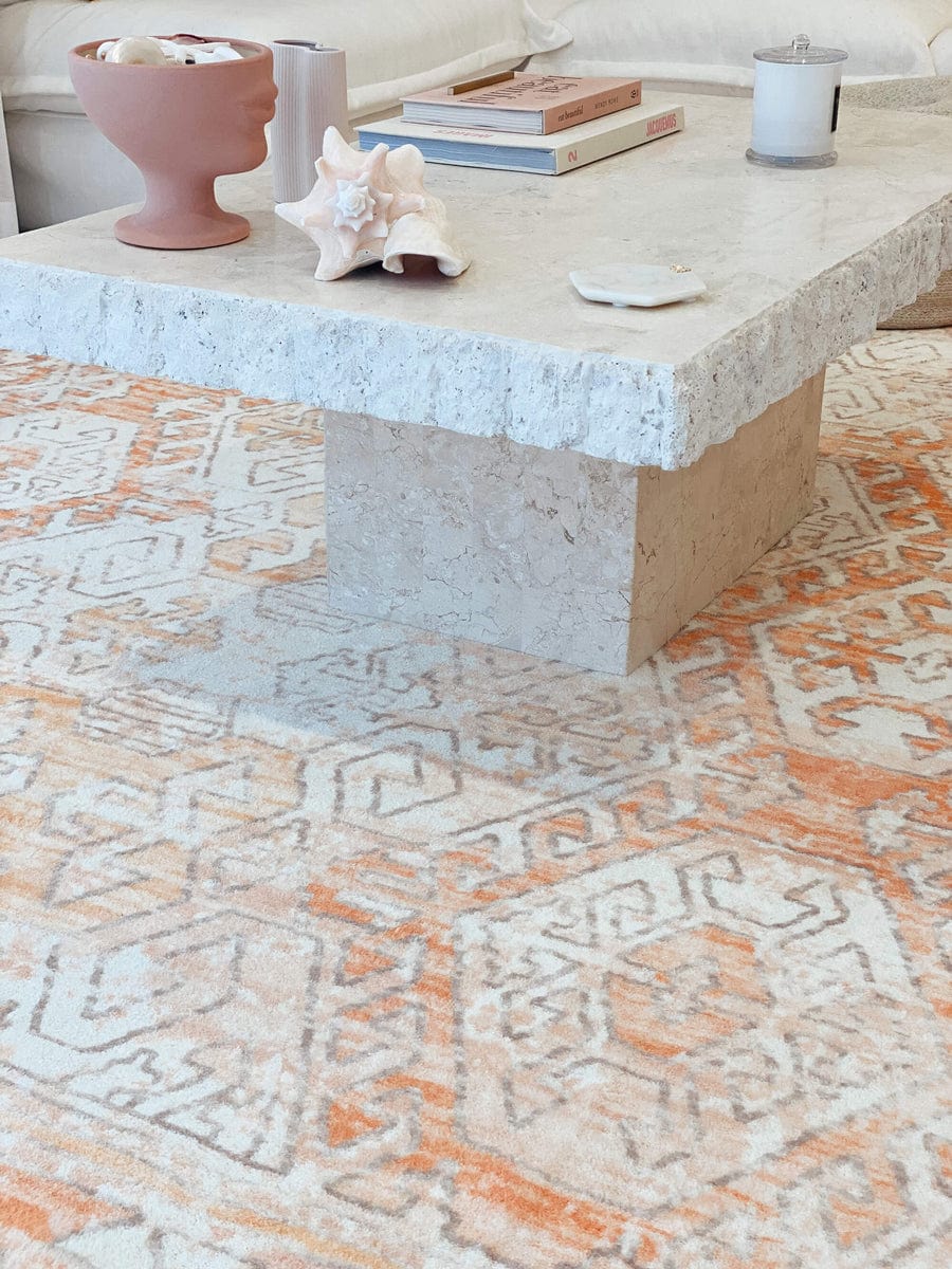 Neride Orange and Cream Tribal Washable Rug