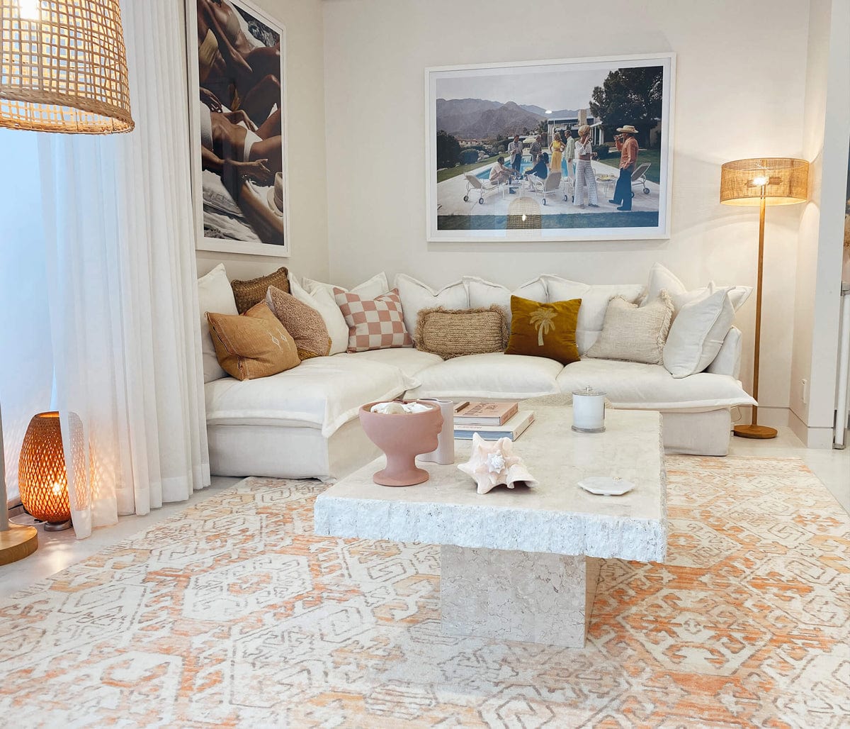 Neride Orange and Cream Tribal Washable Rug