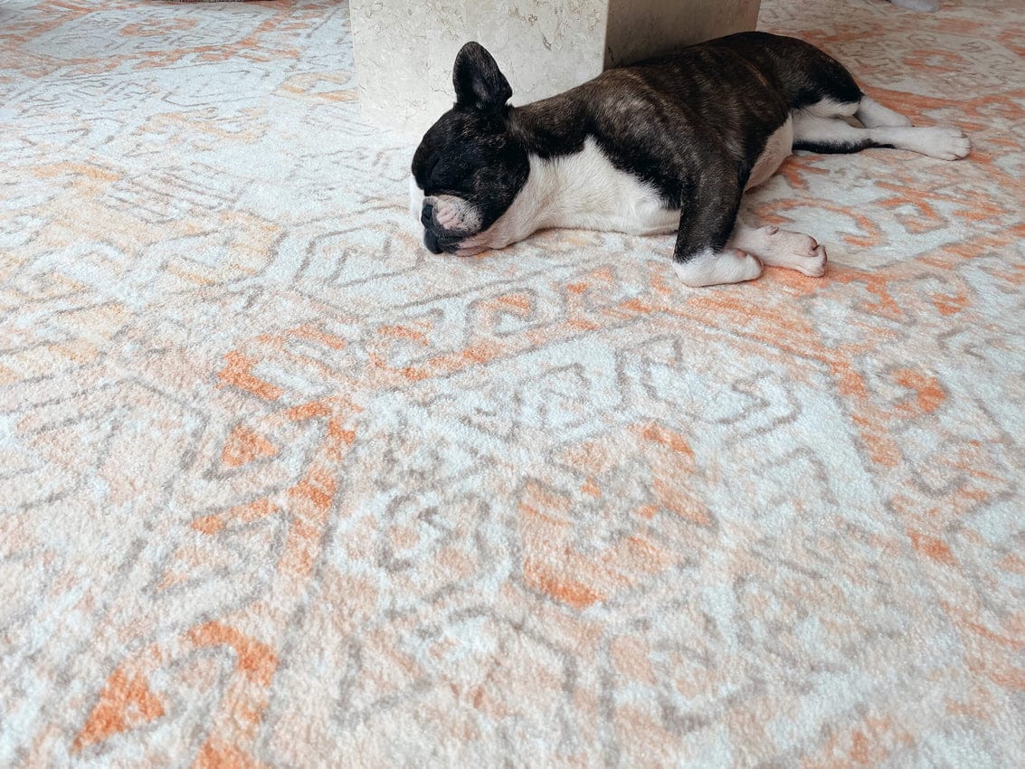 Neride Orange and Cream Tribal Washable Rug