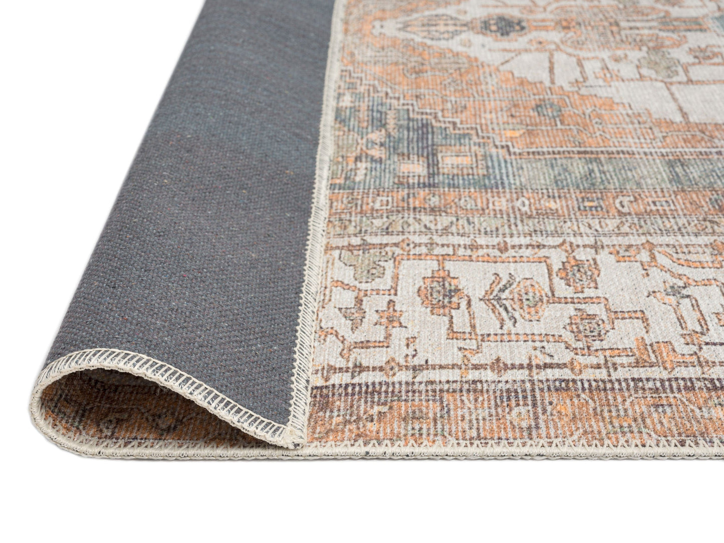 Priya Orange and Green Traditional Distressed Washable Rug