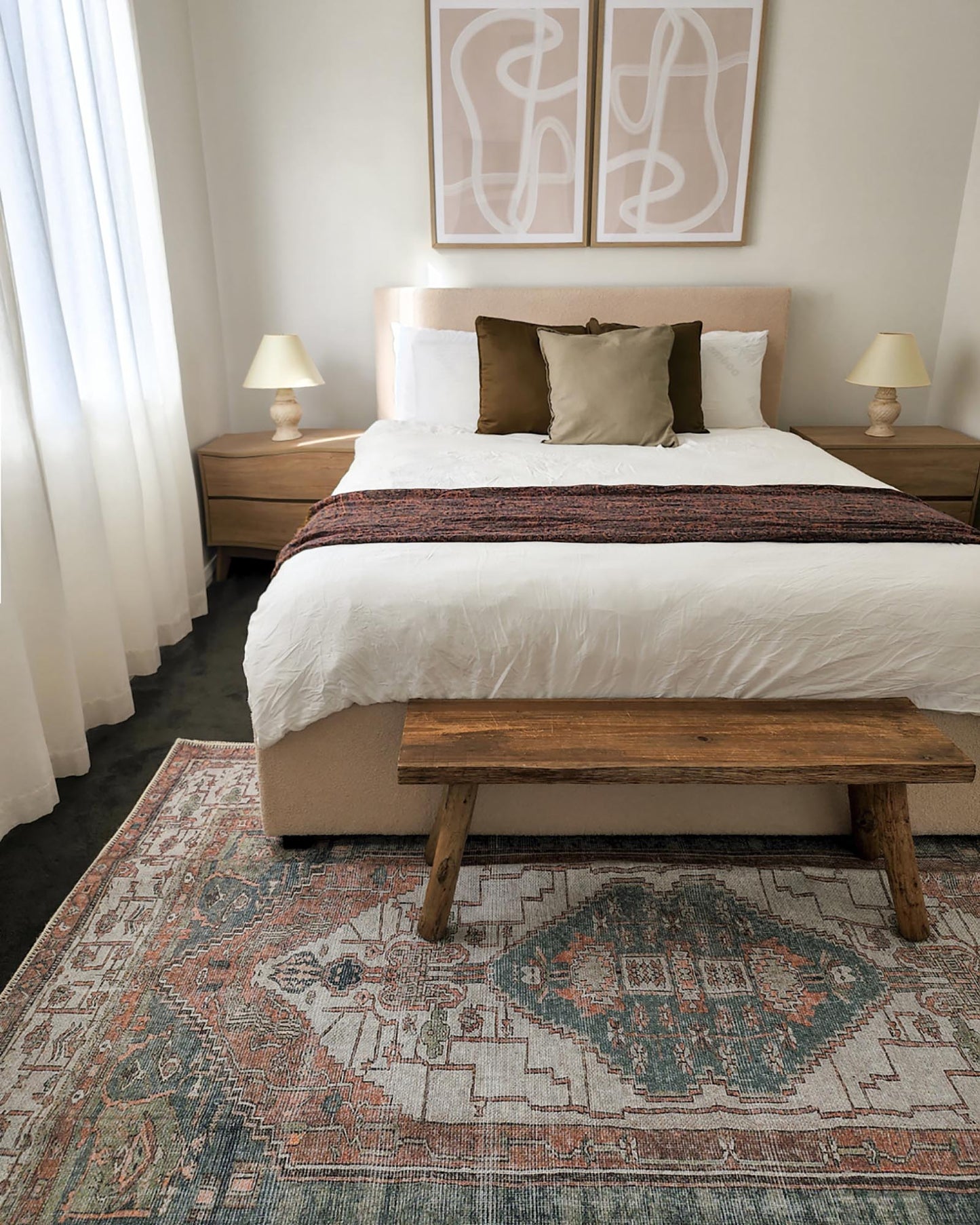 Priya Orange and Green Traditional Distressed Washable Rug